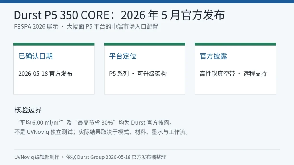 Durst P5 350 CORE 2026 年发布信息与核验边界