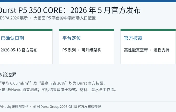 Durst P5 350 CORE 2026 年发布信息与核验边界