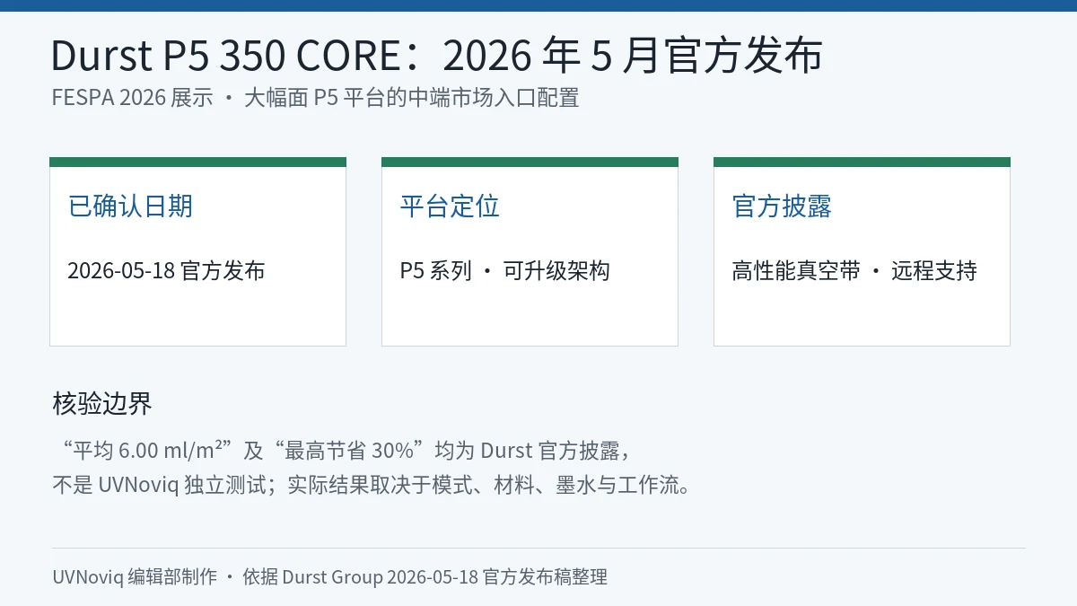 Durst P5 350 CORE 2026 年发布信息与核验边界