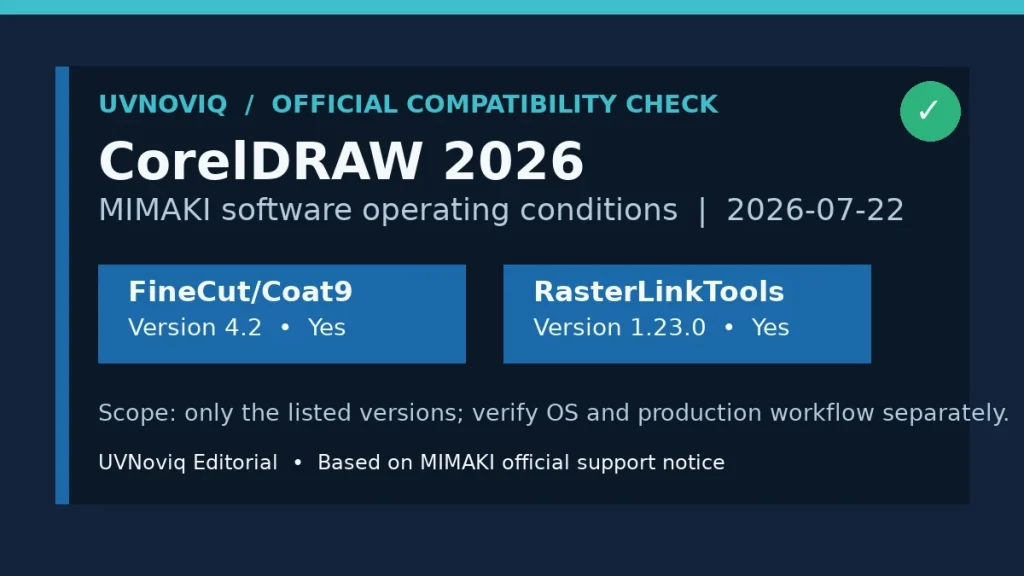 MIMAKI CorelDRAW 2026 兼容软件版本核对卡