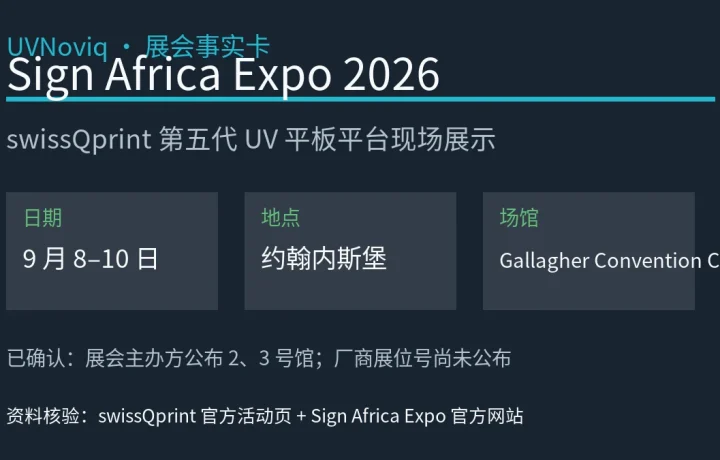 swissQprint 参加 2026 Sign Africa Expo 的日期、地点与展示内容事实卡