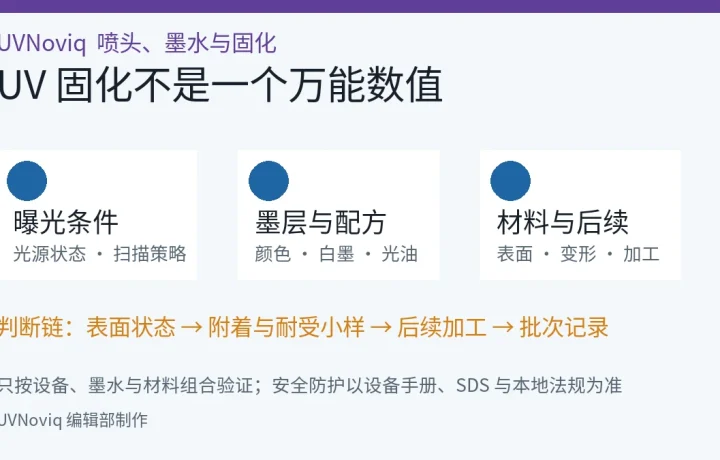 UV 打印固化工艺窗口由曝光、墨层和材料共同决定的示意图