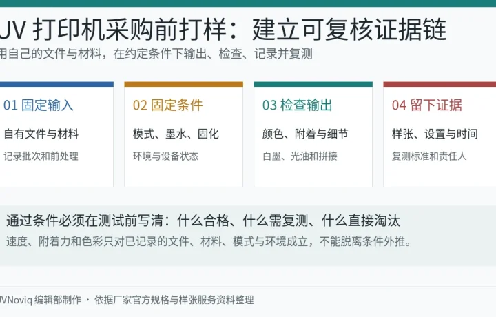UV 打印机采购前使用自有文件材料固定测试条件并保留复测证据的清单图