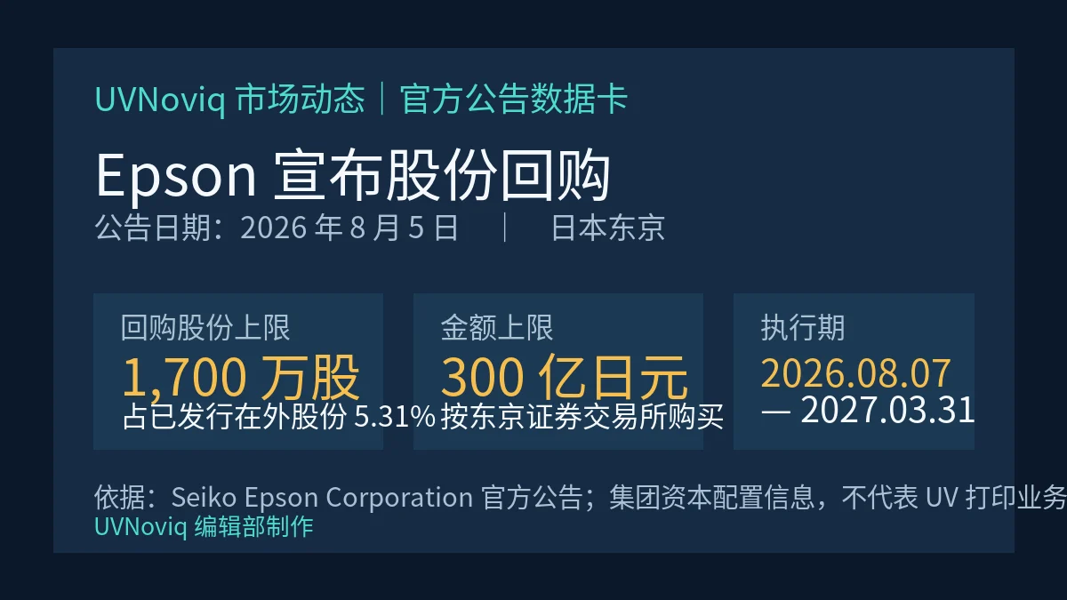 Epson 2026 年 8 月宣布股份回购上限、金额上限与执行期数据卡