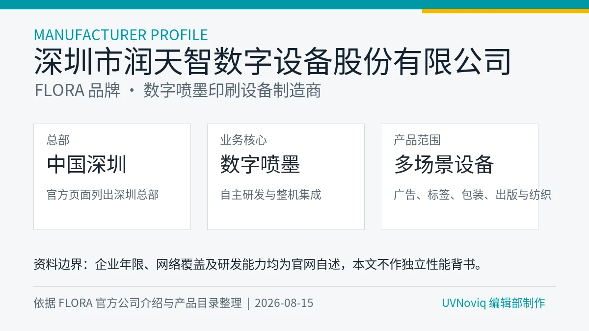 深圳市润天智数字设备股份有限公司 FLORA 品牌、深圳总部与数字喷墨产品范围资料卡