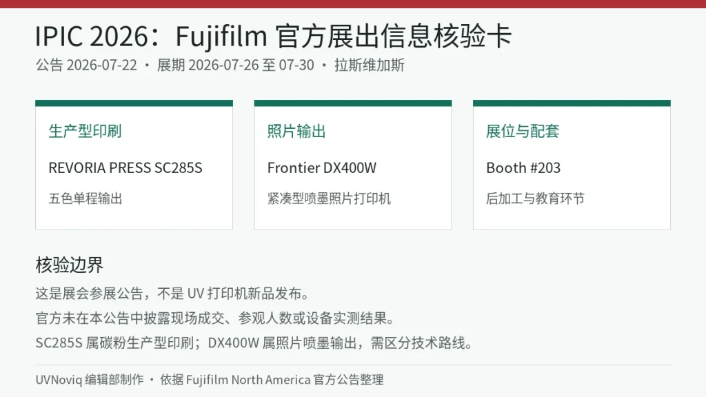 Fujifilm 参加 IPIC 2026 的日期、展示设备和信息边界核验卡