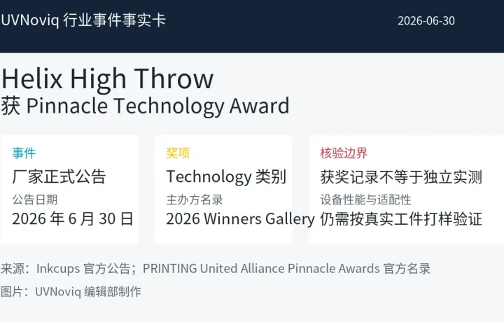 Inkcups Helix High Throw 获 2026 Pinnacle Technology Award 事实卡