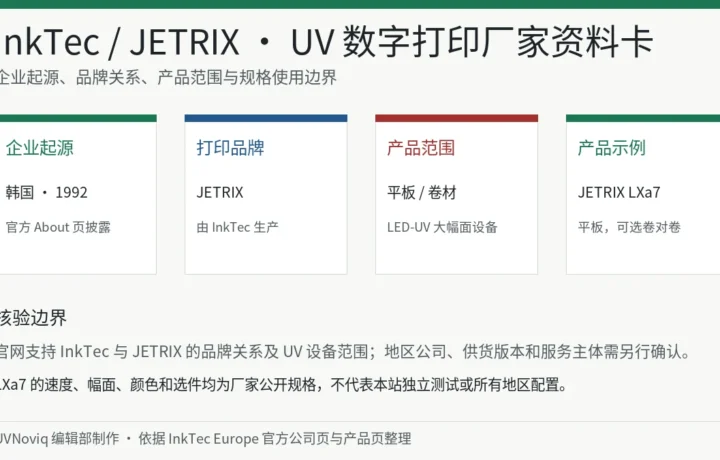 InkTec 韩国企业起源、JETRIX 品牌关系与 LED-UV 打印设备范围资料卡
