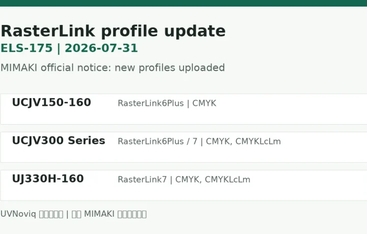 MIMAKI RasterLink ELS-175 配置文件更新涉及机型和色组事实卡
