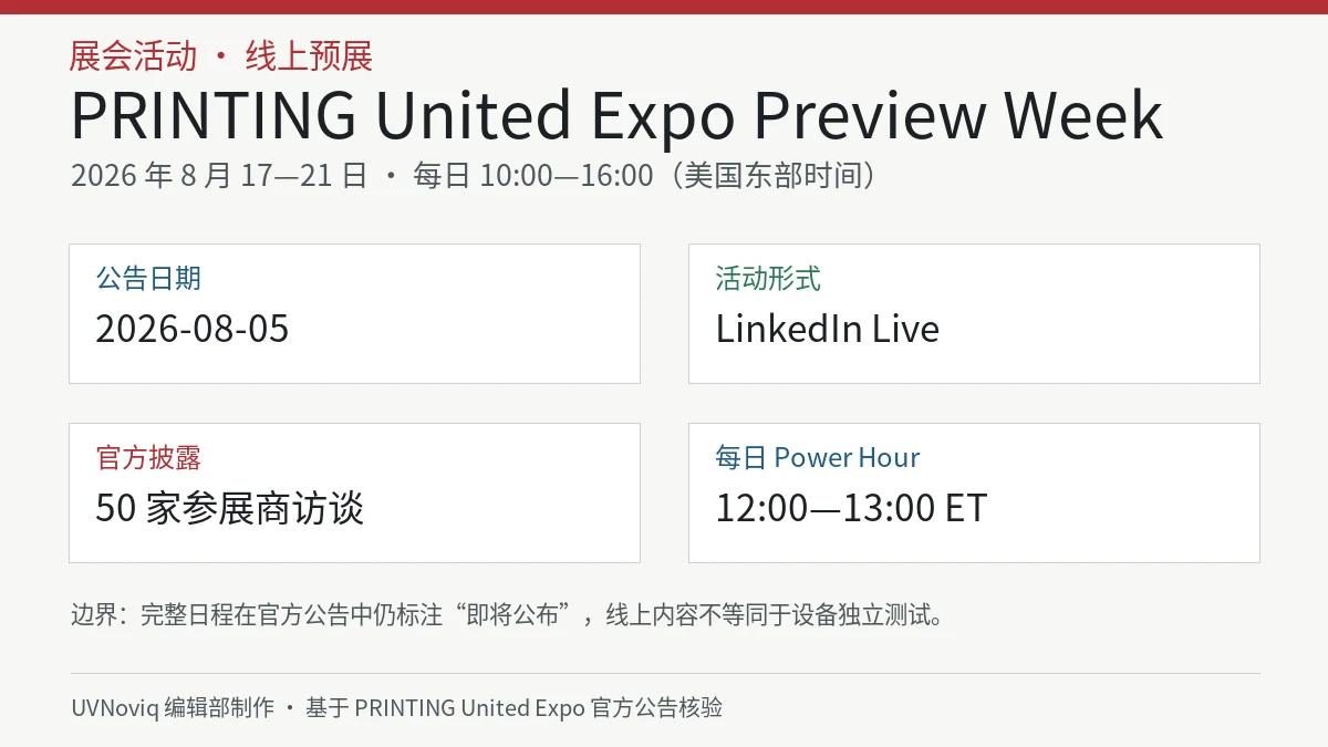 PRINTING United Expo Preview Week 2026 活动日期、线上形式和访谈安排事实卡