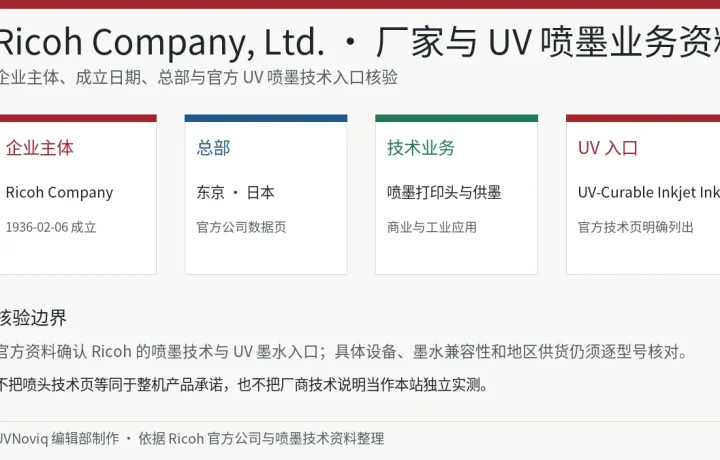 Ricoh Company, Ltd. 企业主体、东京总部与 UV 喷墨技术入口资料卡