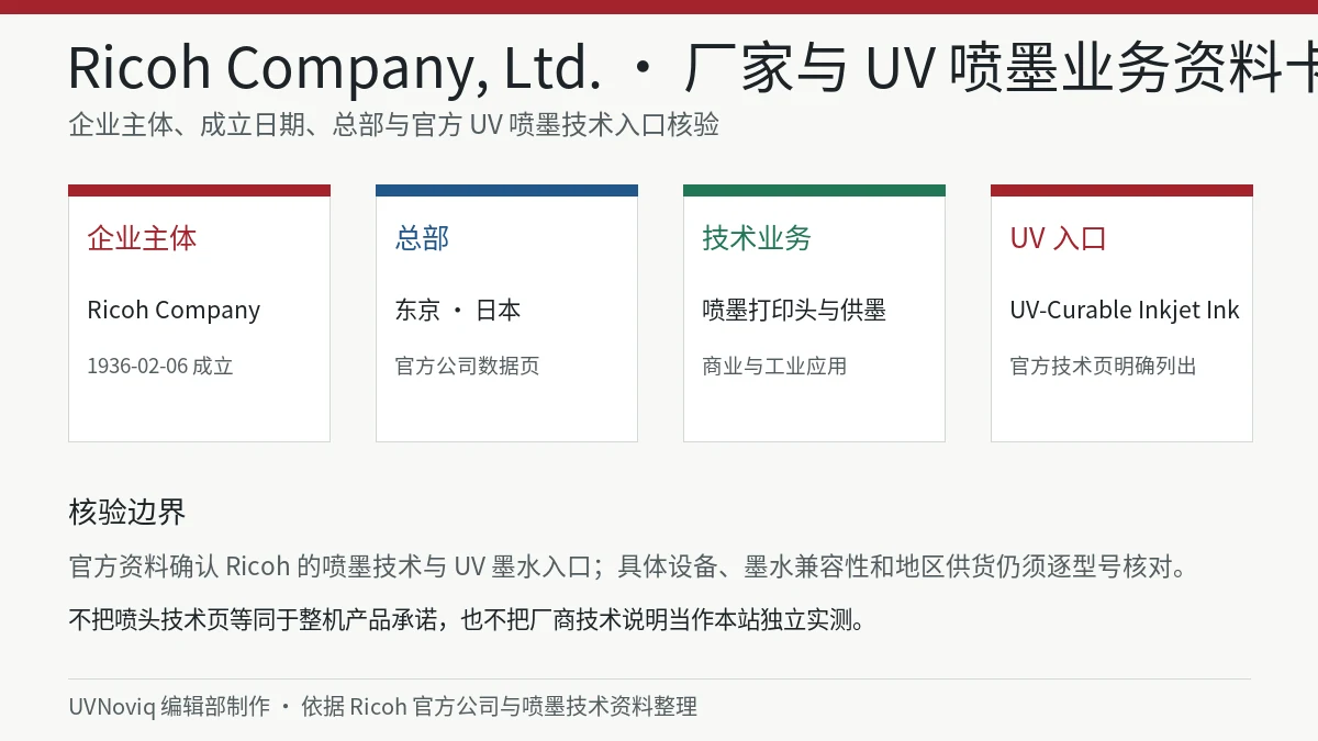 Ricoh Company, Ltd. 企业主体、东京总部与 UV 喷墨技术入口资料卡