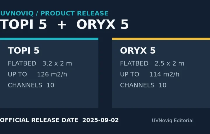swissQprint Topi 5 与 Oryx 5 UV 平板打印机发布规格对照