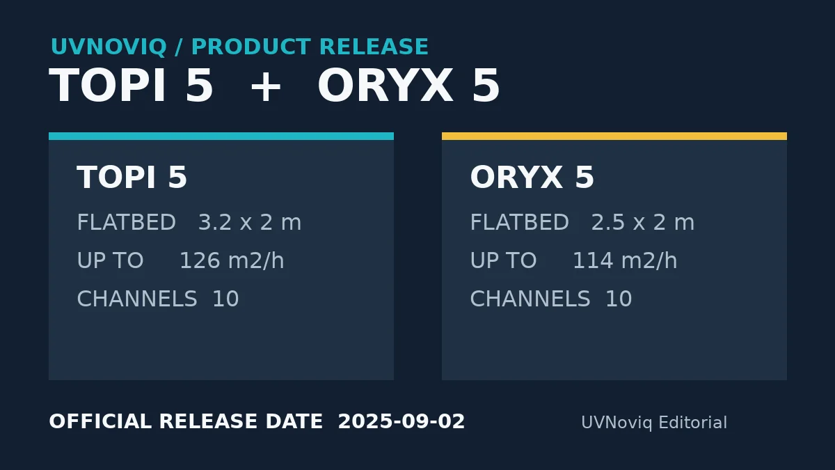 swissQprint Topi 5 与 Oryx 5 UV 平板打印机发布规格对照