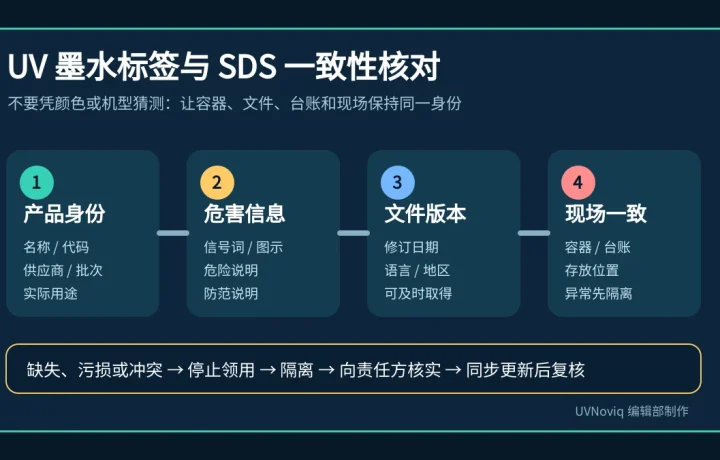 UV 墨水标签与 SDS 一致性核对流程信息图
